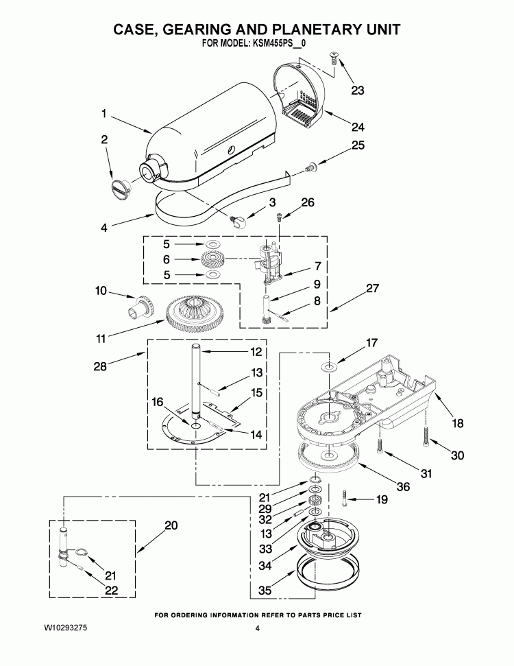 CASE, GEARING AND PLANETARY UNIT Diagram and Parts List for KSM455PSSM0  KitchenAid Mixer