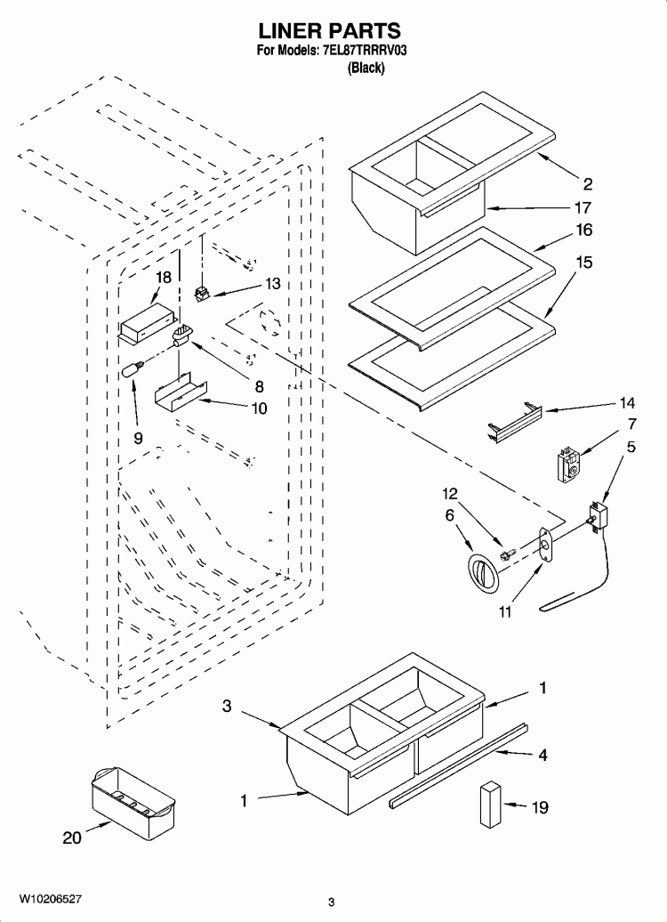 LINER PARTS Diagram and Parts List for 7EL87TRRRV03  Whirlpool Refrigerator