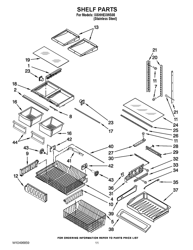 SHELF PARTS Diagram and Parts List for IX5HHEXWS08  Whirlpool Refrigerator