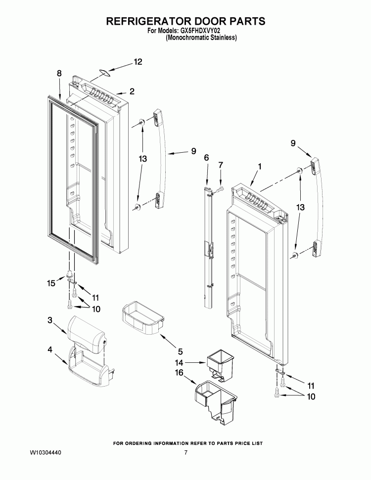 REFRIGERATOR DOOR PARTS Diagram and Parts List for GX5FHDXVY02  Whirlpool Refrigerator