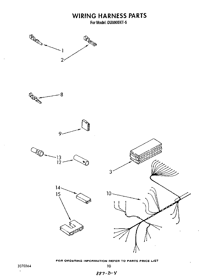 WIRING HARNESS Diagram and Parts List for DU8900XT5  Whirlpool Dishwasher