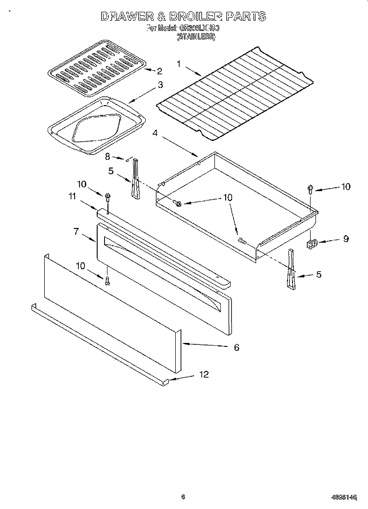 DRAWER AND BROILER, OPTIONAL Diagram and Parts List for GR399LXHS0  Whirlpool Range