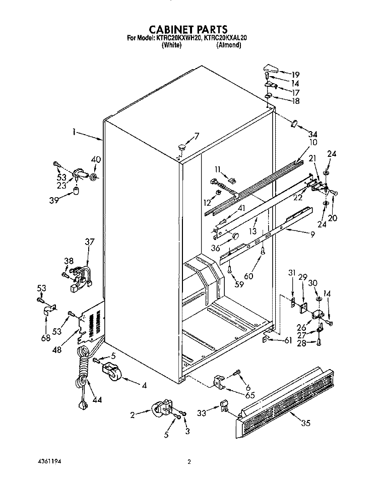 CABINET Diagram and Parts List for KTRC20KXWH20  Whirlpool Refrigerator