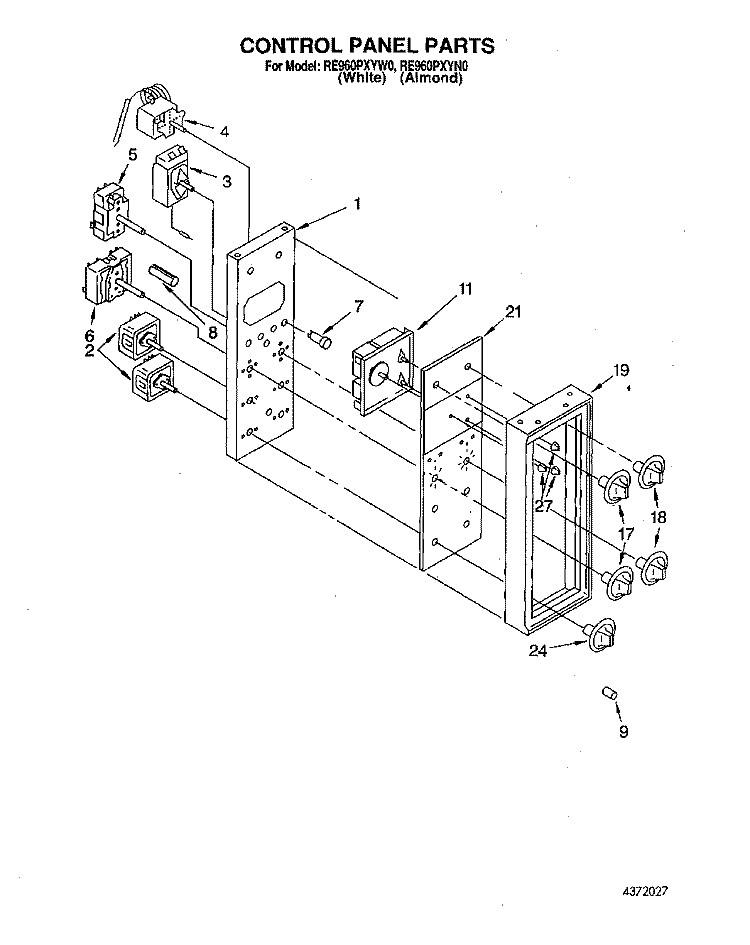 CONTROL PANEL Diagram and Parts List for RE960PXYN0  Whirlpool Microwave Oven Combo