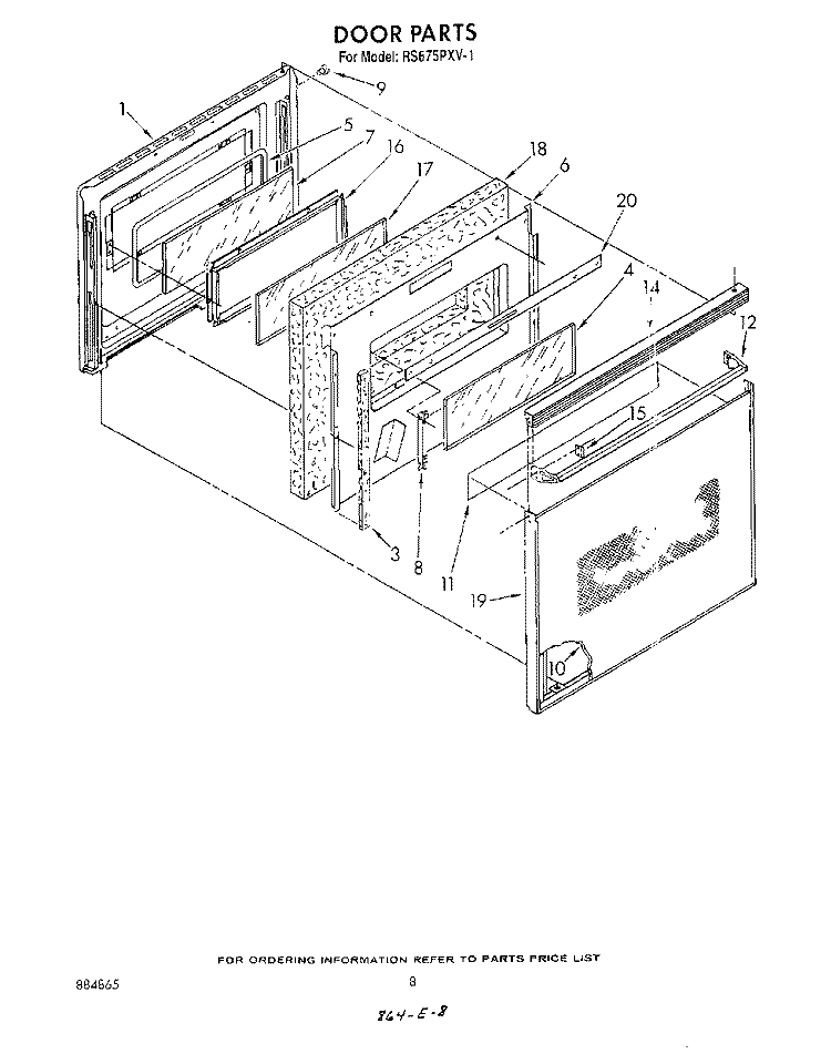 DOOR Diagram and Parts List for RS675PXV1  Whirlpool Range