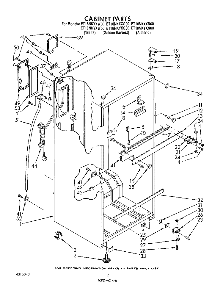 CABINET Diagram and Parts List for ET18NKXXG00  Whirlpool Refrigerator