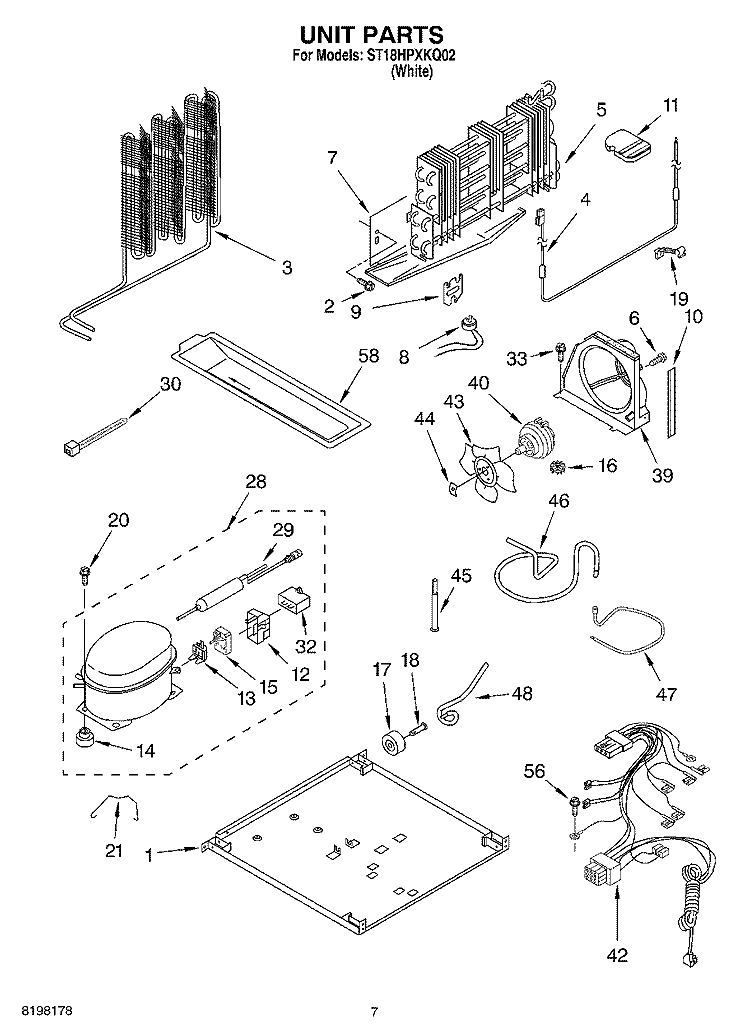UNIT Diagram and Parts List for ST18HPXKQ02  Whirlpool Refrigerator