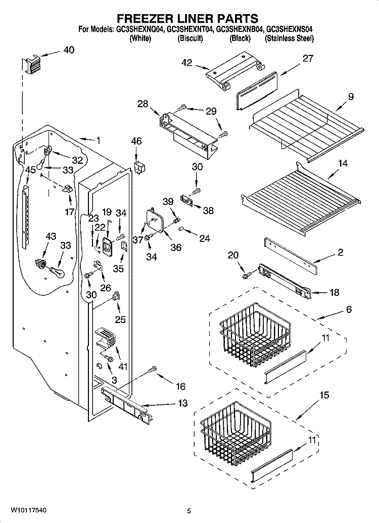 FREEZER LINER PARTS Diagram and Parts List for GC3SHEXNQ04  Whirlpool Refrigerator