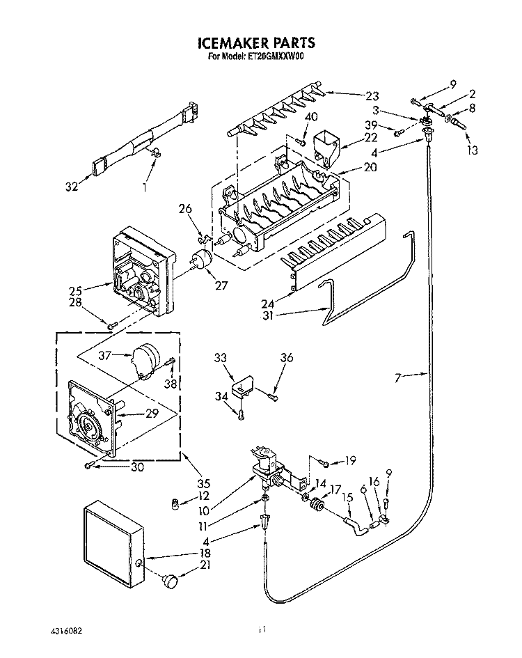 ICEMAKER, LIT/OPTIONAL Diagram and Parts List for ET20GMXXW00  Whirlpool Refrigerator