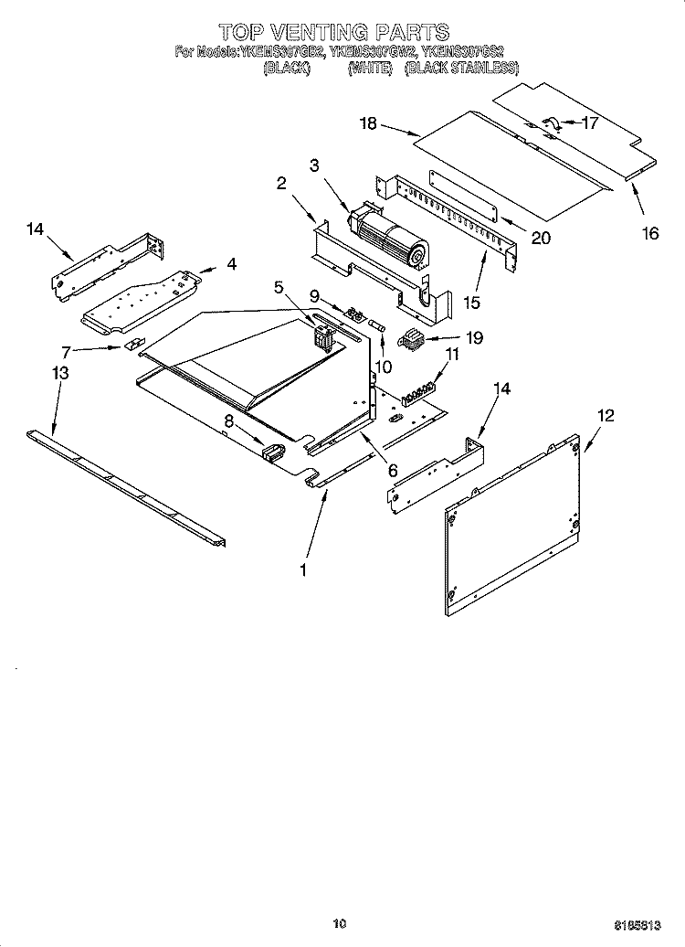 TOP VENTING PARTS Diagram and Parts List for YKEMS307GW2  KitchenAid Microwave Oven Combo