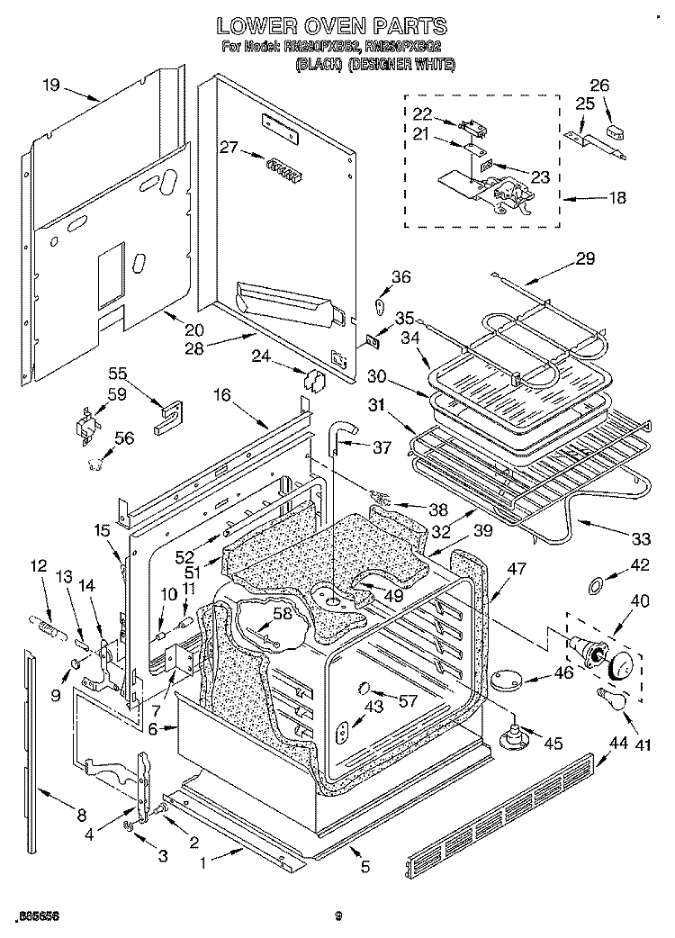 LOWER OVEN Diagram and Parts List for RM280PXBB2  Whirlpool Microwave Oven Combo