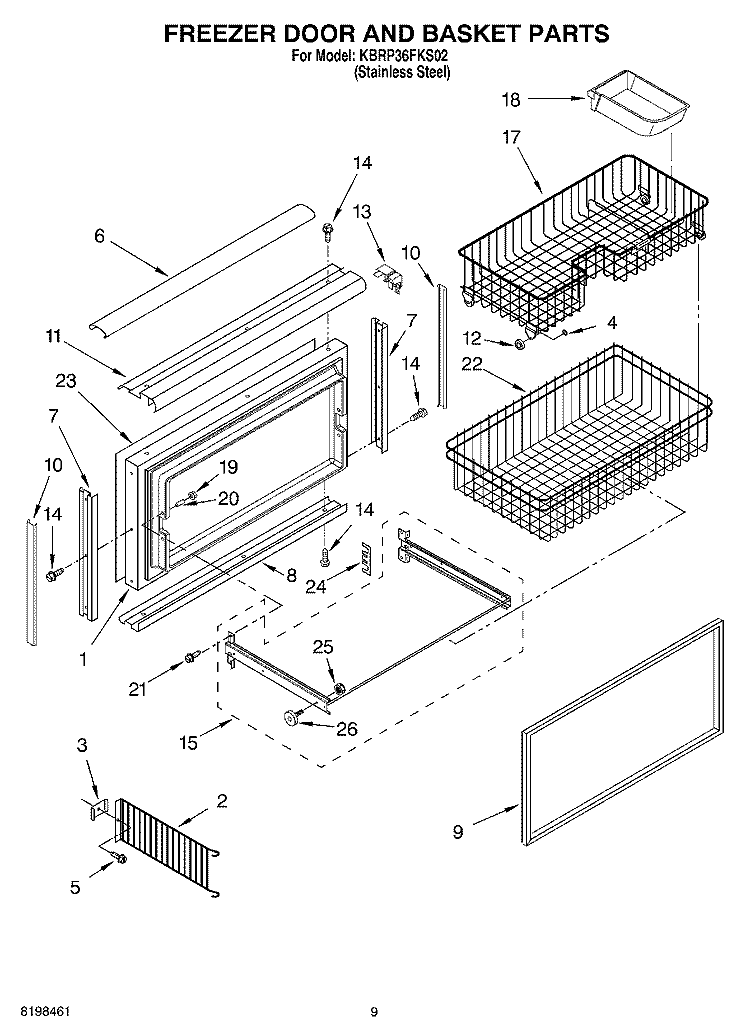 FREEZER DOOR AND BASKET PARTS Diagram and Parts List for KBRP36FKS02  KitchenAid Refrigerator