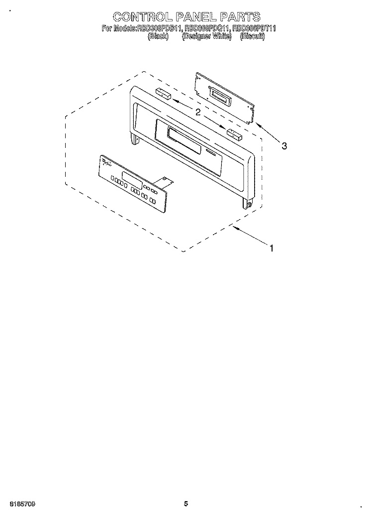 CONTROL PANEL Diagram and Parts List for RBD306PDT11  Whirlpool Wall Oven