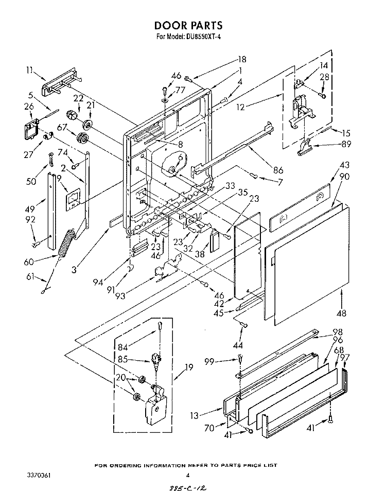 DOOR Diagram and Parts List for DU8550XT4  Whirlpool Dishwasher