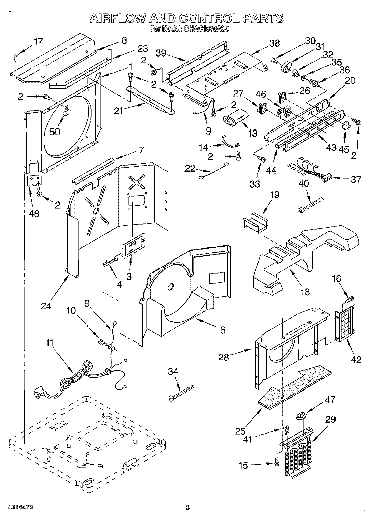 AIRFLOW AND CONTROL Diagram and Parts List for BHAC1830AS0  Whirlpool Air Conditioner