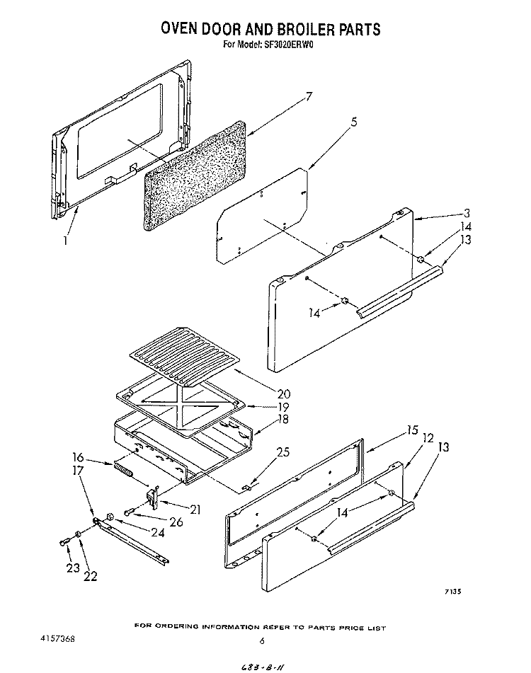 OVEN DOOR AND BROILER Diagram and Parts List for SF3020ERW0  Whirlpool Range