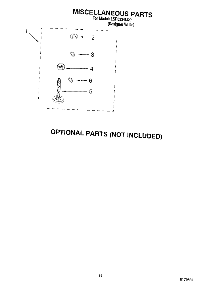 MISCELLANEOUS Diagram and Parts List for LSR6334LQ0  Whirlpool Washer