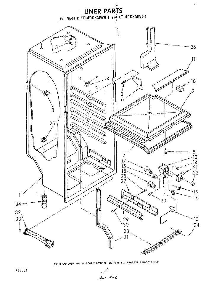 LINER , LIT/OPTIONAL Diagram and Parts List for ET14DCXMWR1  Whirlpool Refrigerator