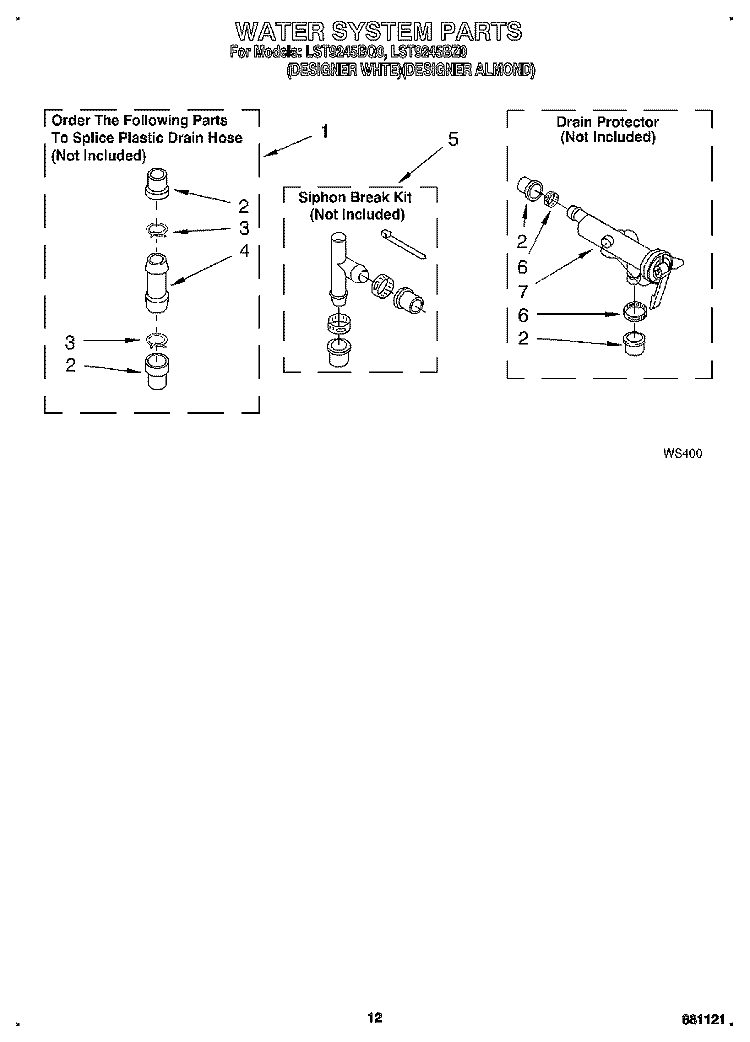 WATER SYSTEM Diagram and Parts List for LST9245BQ0  Whirlpool Washer