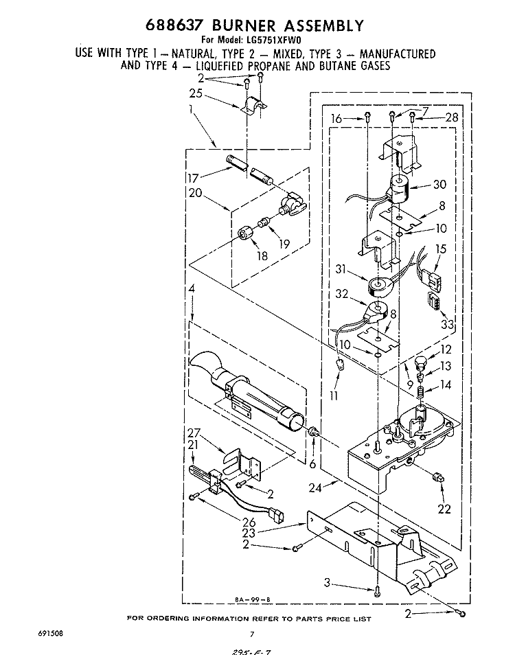 688637 BURNER Diagram and Parts List for LG5751XFW0  Whirlpool Dryer