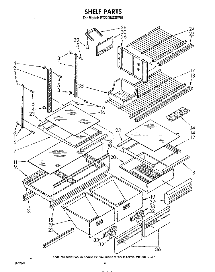 SHELF Diagram and Parts List for ET22DMXSW01  Whirlpool Refrigerator