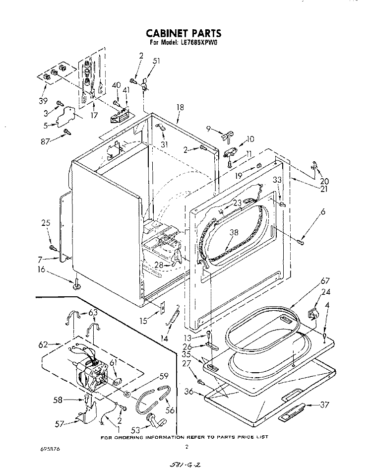 SECTION Diagram and Parts List for LE7685XPW0  Whirlpool Dryer