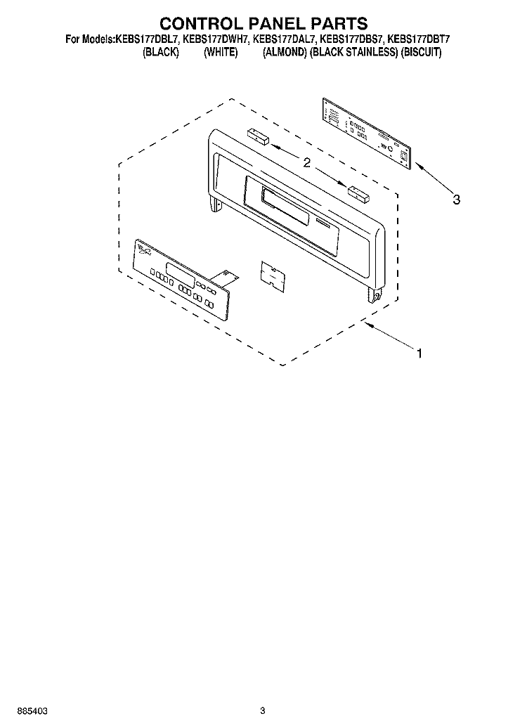 CONTROL PANEL PARTS Diagram and Parts List for KEBS177DWH7  KitchenAid Wall Oven