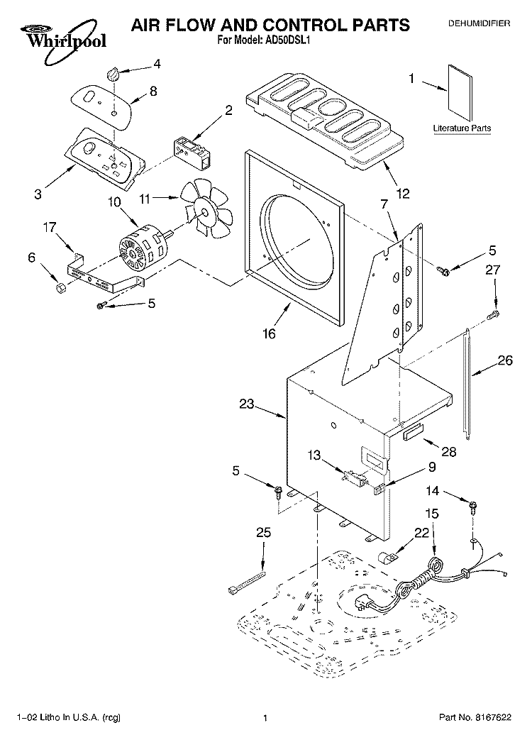 SECTION Diagram and Parts List for AD50DSL1  Whirlpool Dehumidifier