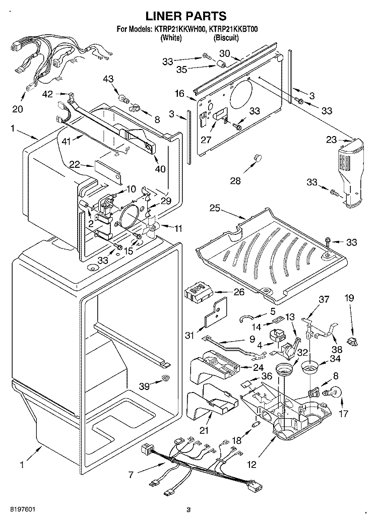 LINER Diagram and Parts List for KTRP21KKBT00  KitchenAid Refrigerator