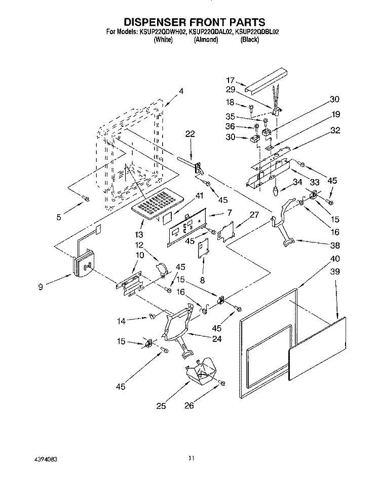 DISPENSER FRONT Diagram and Parts List for KSUP22QDBL02  KitchenAid Refrigerator