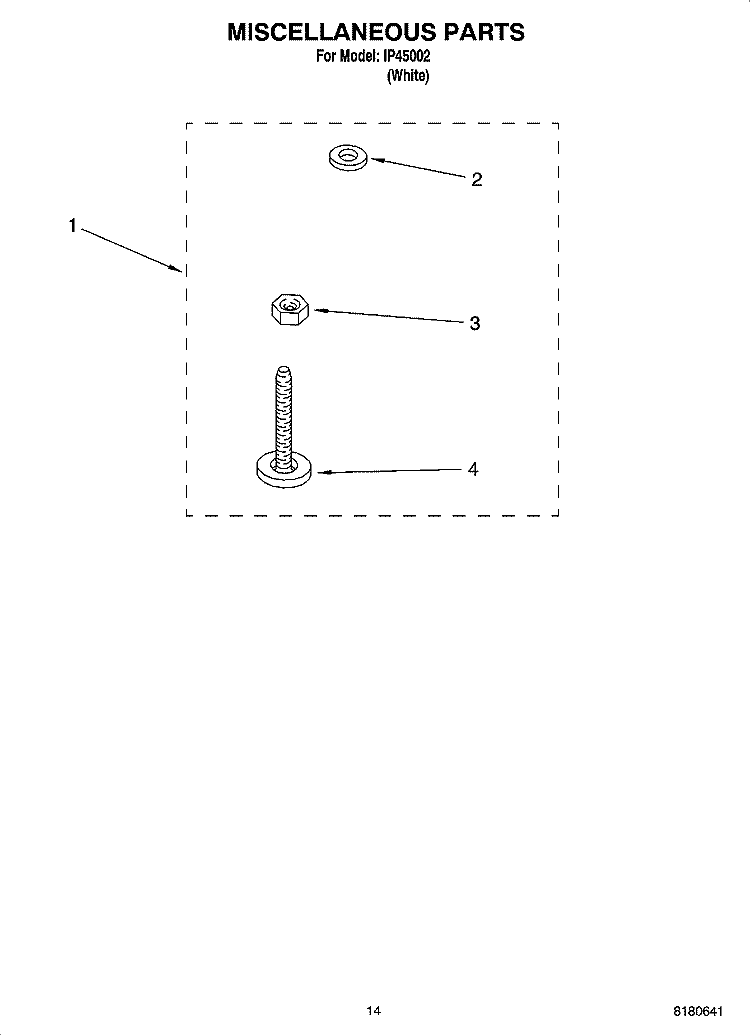MISCELLANEOUS  PARTS, OPTIONAL PARTS (NOT INCLUDED) Diagram and Parts List for IP45002  Inglis Washer