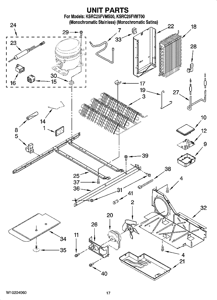 UNIT PARTS Diagram and Parts List for KSRC25FVMT00  KitchenAid Refrigerator