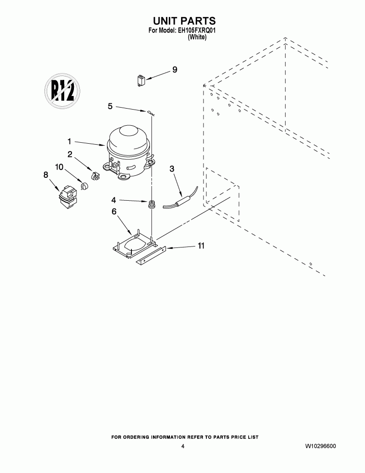 UNIT PARTS Diagram and Parts List for EH105FXRQ01  Whirlpool Freezer