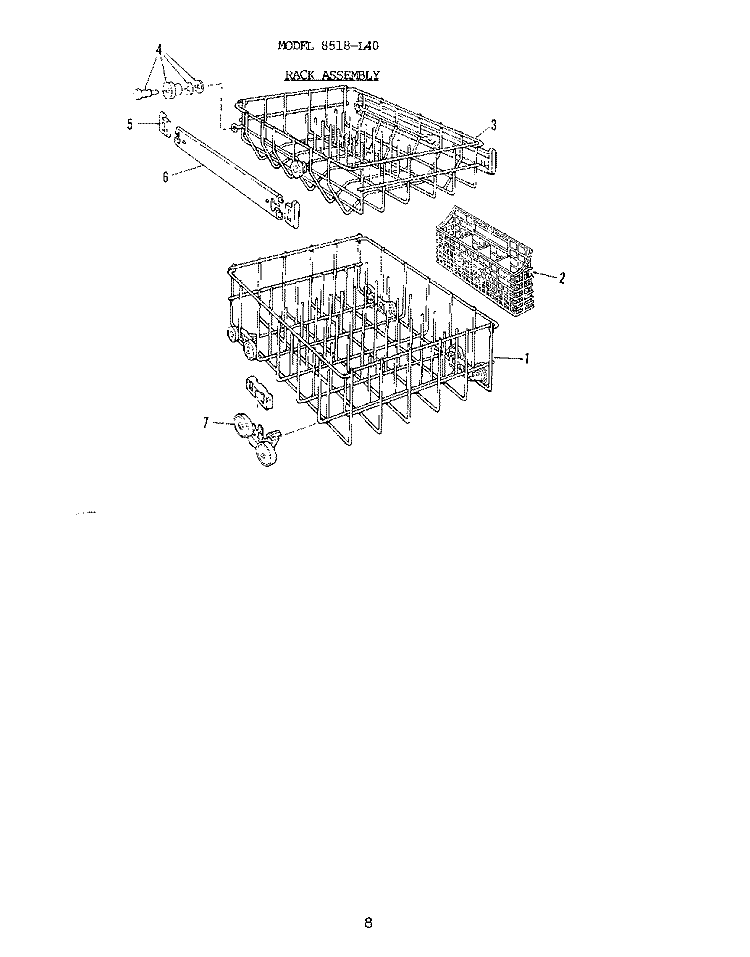 FRAME Diagram and Parts List for 8518L40  Roper Dishwasher