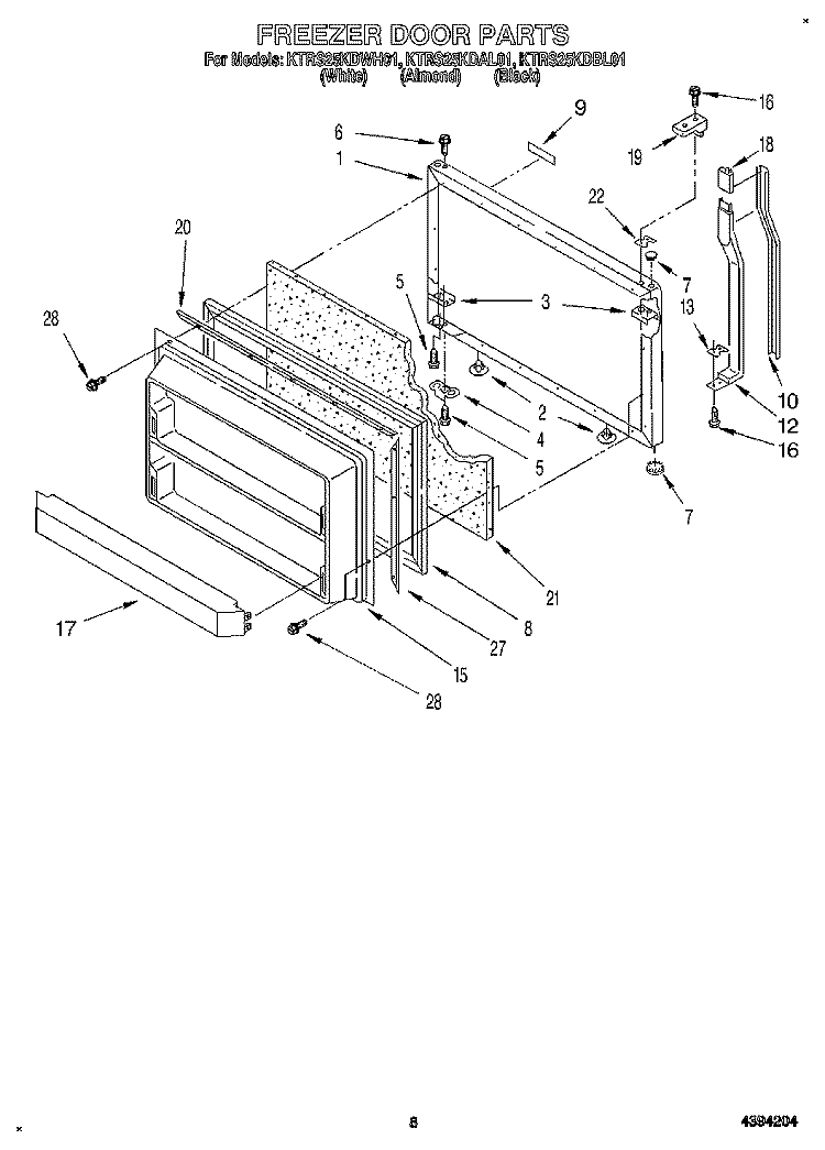 FREEZER DOOR Diagram and Parts List for KTRS25KDAL01  KitchenAid Refrigerator