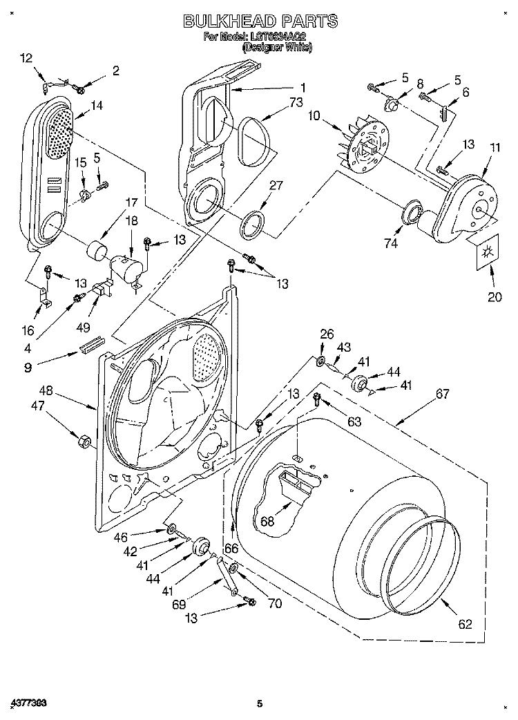 BULKHEAD Diagram and Parts List for LGT6634AQ2  Whirlpool Dryer