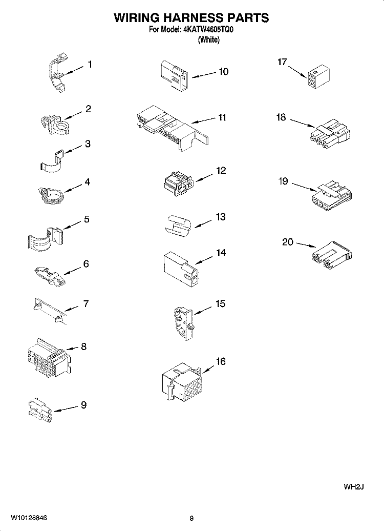 WIRING HARNESS PARTS Diagram and Parts List for 4KATW4605TQ0  KitchenAid Washer