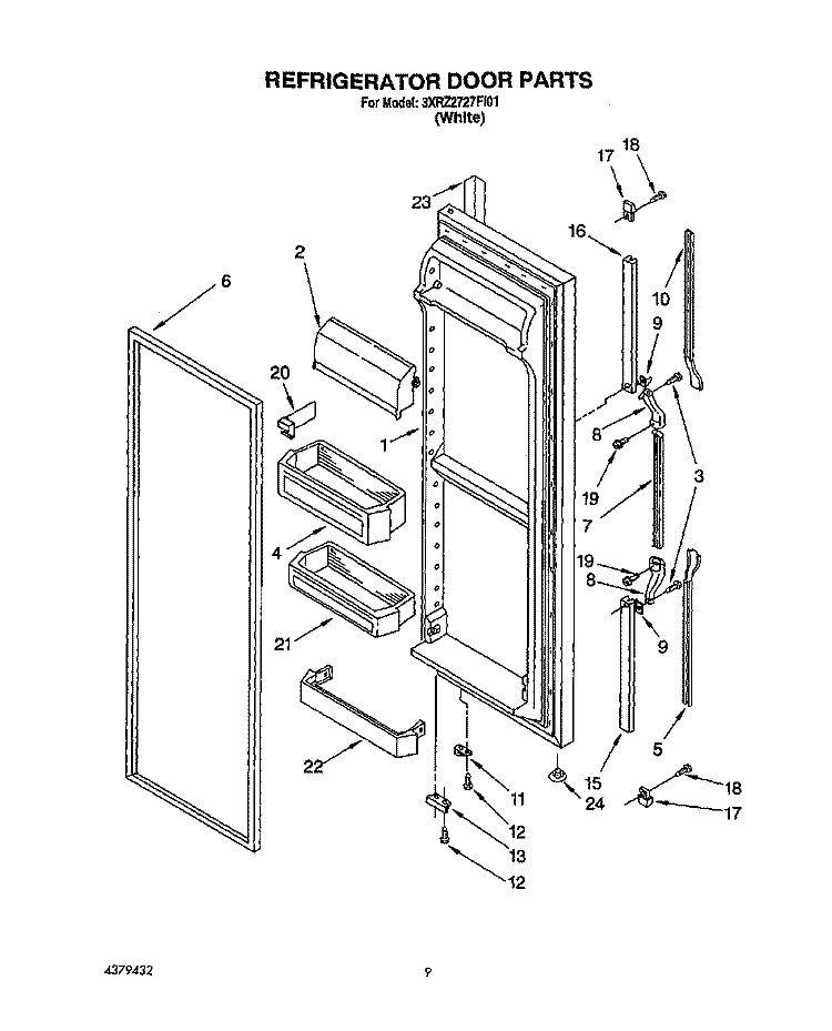 REFRIGERATOR DOOR Diagram and Parts List for 3XRZ2727FI01  Whirlpool Refrigerator