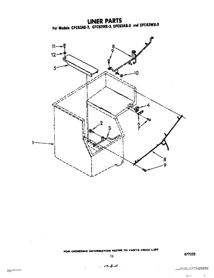 LINER Diagram and Parts List for CFCS3WS3  Whirlpool Ice Maker
