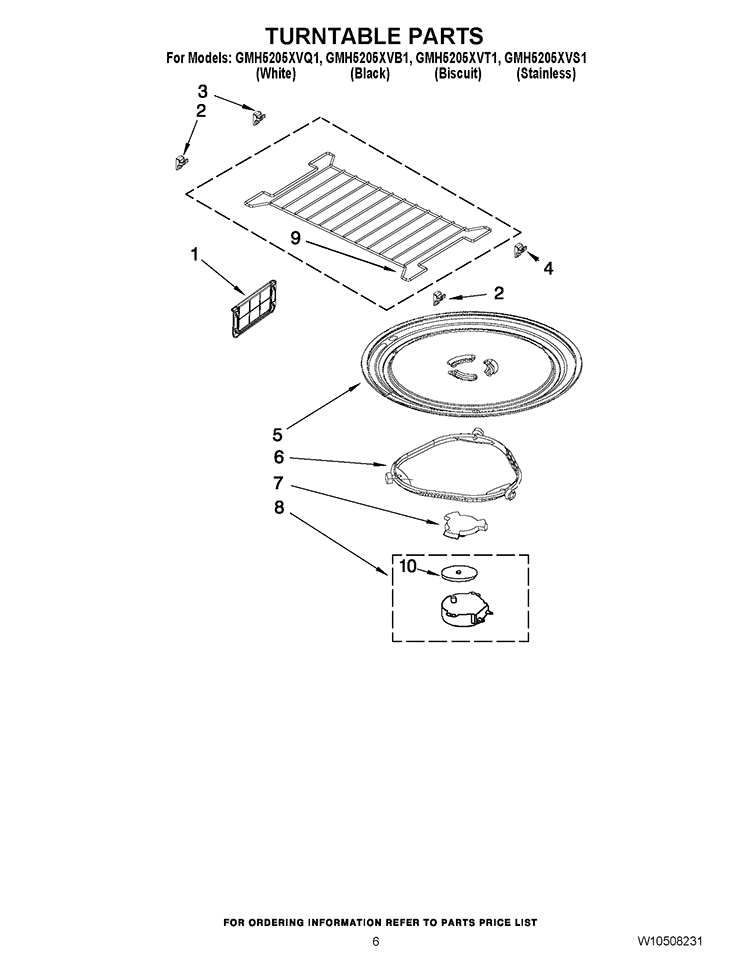TURNTABLE PARTS Diagram and Parts List for GMH5205XVB1  Whirlpool Microwave