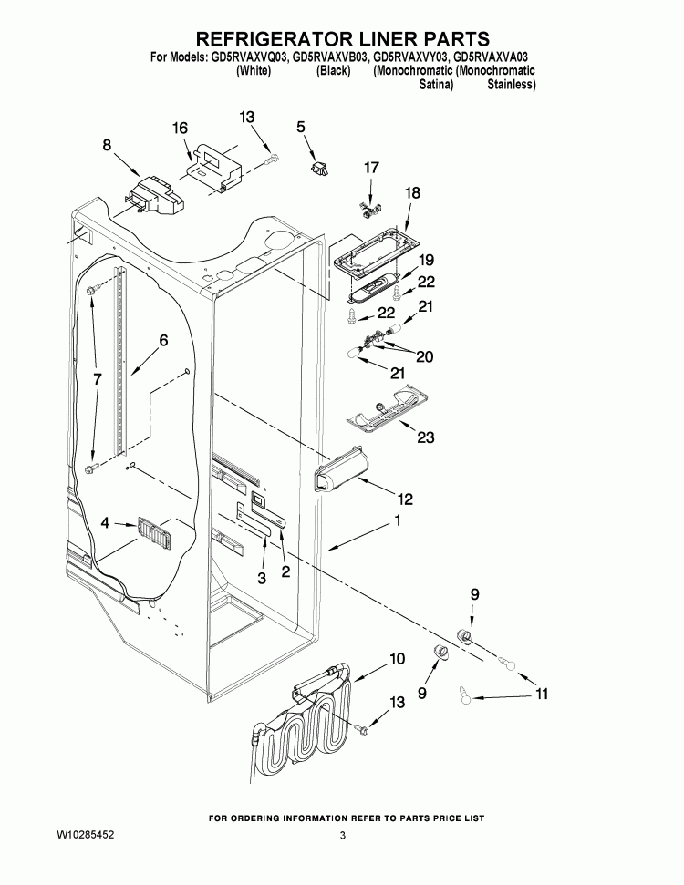REFRIGERATOR LINER PARTS Diagram and Parts List for GD5RVAXVB03  Whirlpool Refrigerator