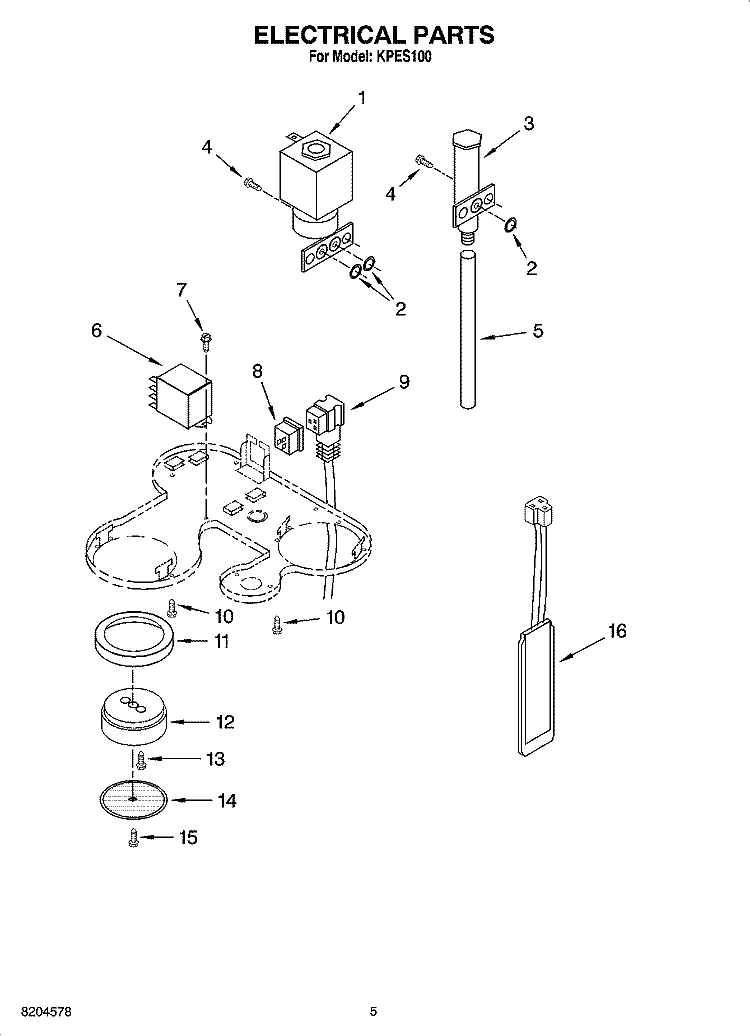 ELECTRICAL PARTS Diagram and Parts List for KPES100  KitchenAid Coffee Maker