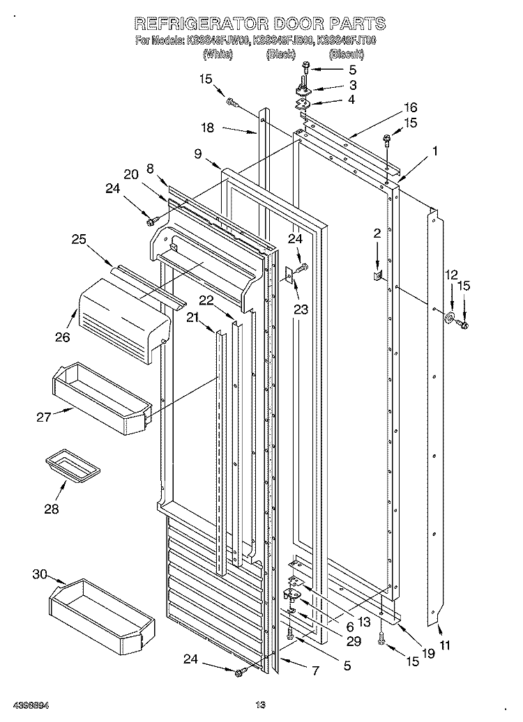 REFRIGERATOR DOOR Diagram and Parts List for KSSS48FJT00  KitchenAid Refrigerator
