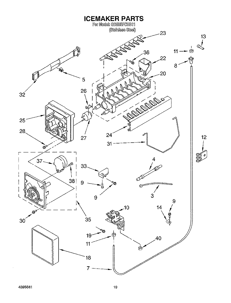 ICEMAKER Diagram and Parts List for GD25SFCHS111  Whirlpool Refrigerator