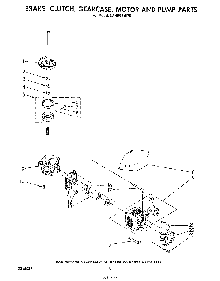 BRAKE, CLUTCH, GEARCASE, MOTOR AND PUMP Diagram and Parts List for LA7000XSW0  Whirlpool Washer
