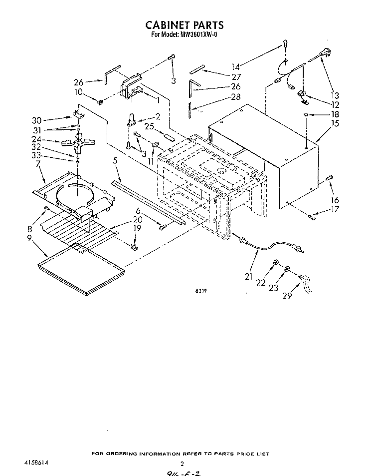 CABINET Diagram and Parts List for MW3601XW0  Whirlpool Microwave