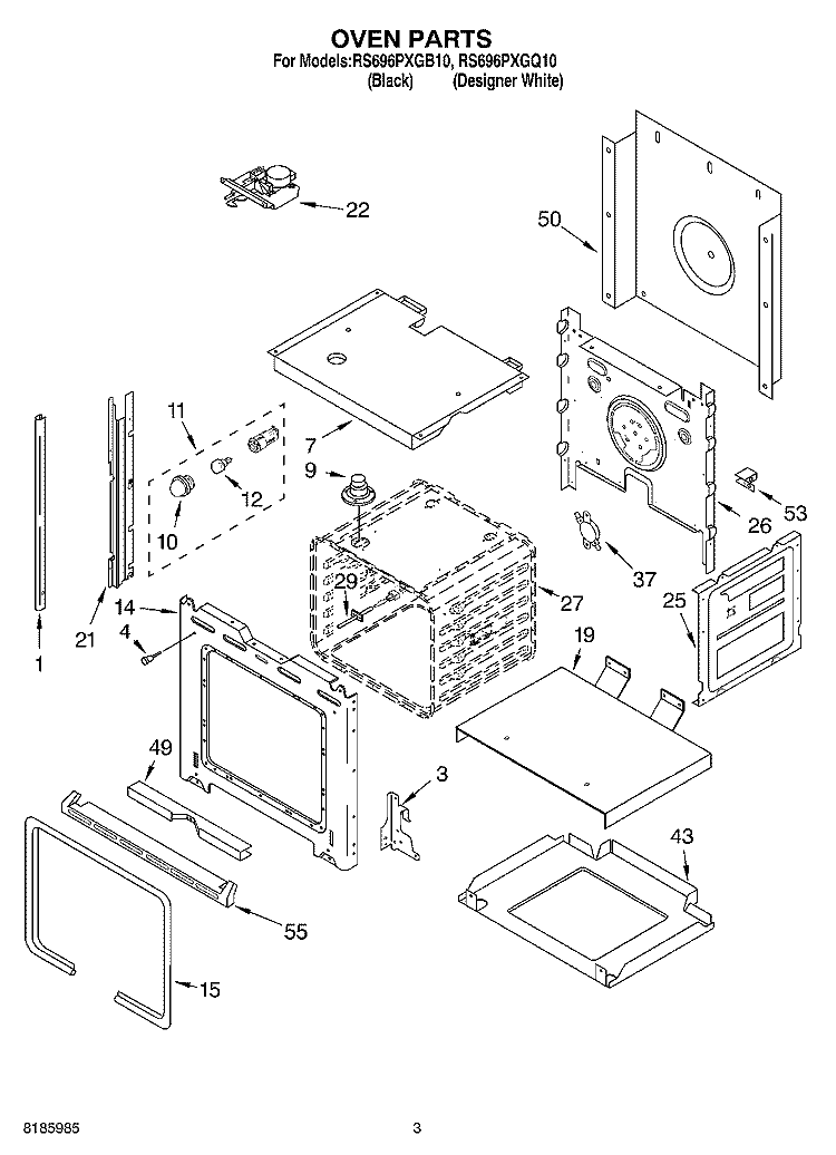 OVEN Diagram and Parts List for RS696PXGB10  Whirlpool Range