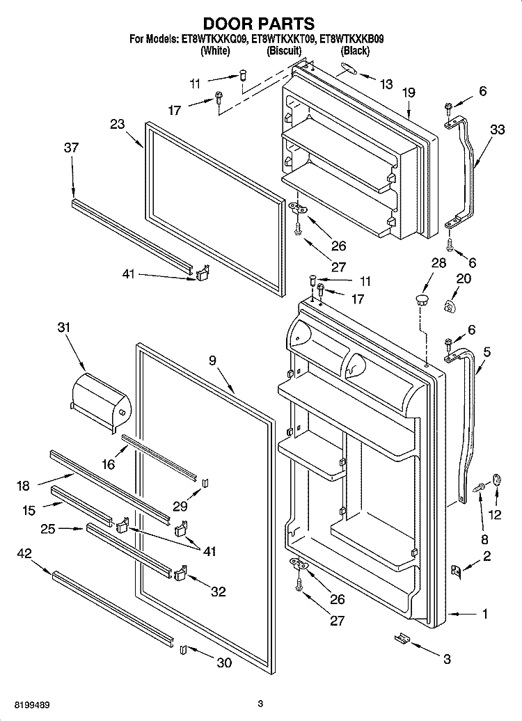 DOOR PARTS Diagram and Parts List for ET8WTKXKQ09  Whirlpool Refrigerator