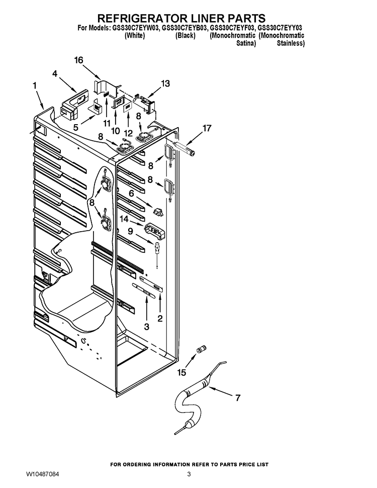 REFRIGERATOR LINER PARTS Diagram and Parts List for GSS30C7EYW03  Whirlpool Refrigerator