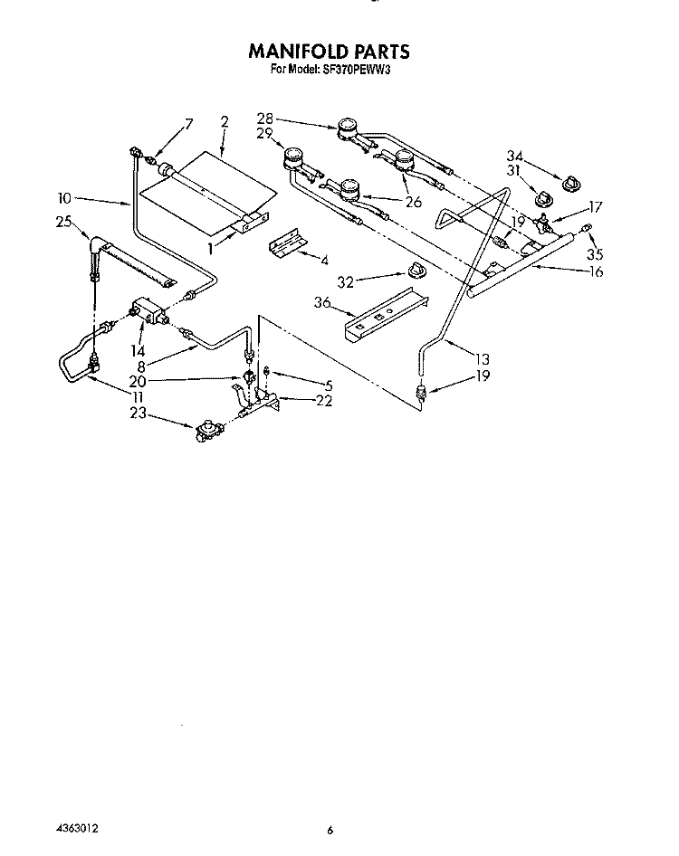 MANIFOLD Diagram and Parts List for SF370PEWW3  Whirlpool Range